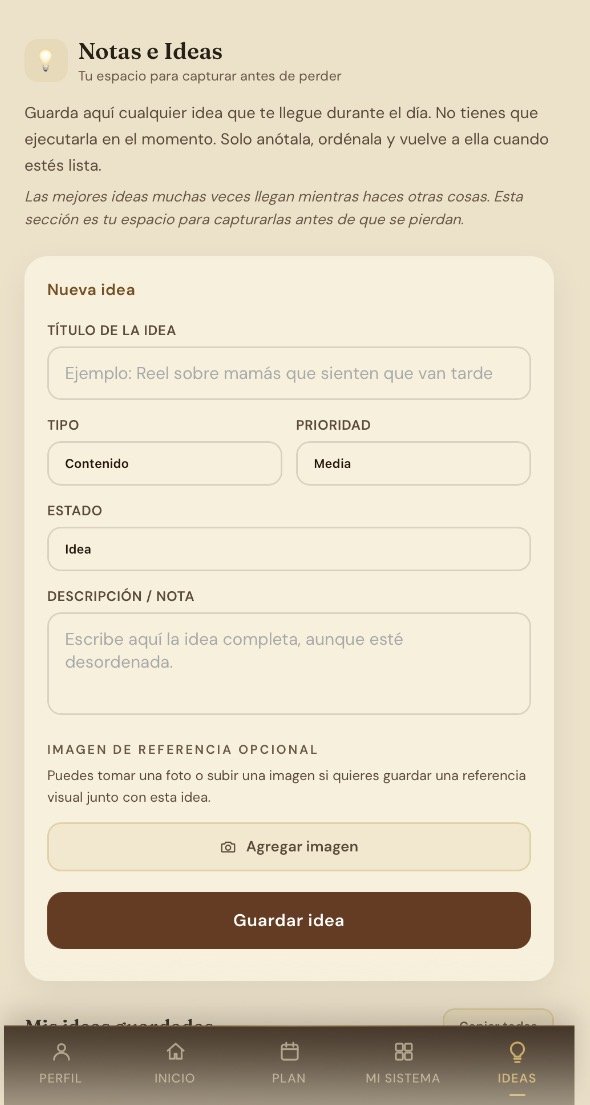 Pantalla Notas e Ideas de la app, para guardar ideas de contenido