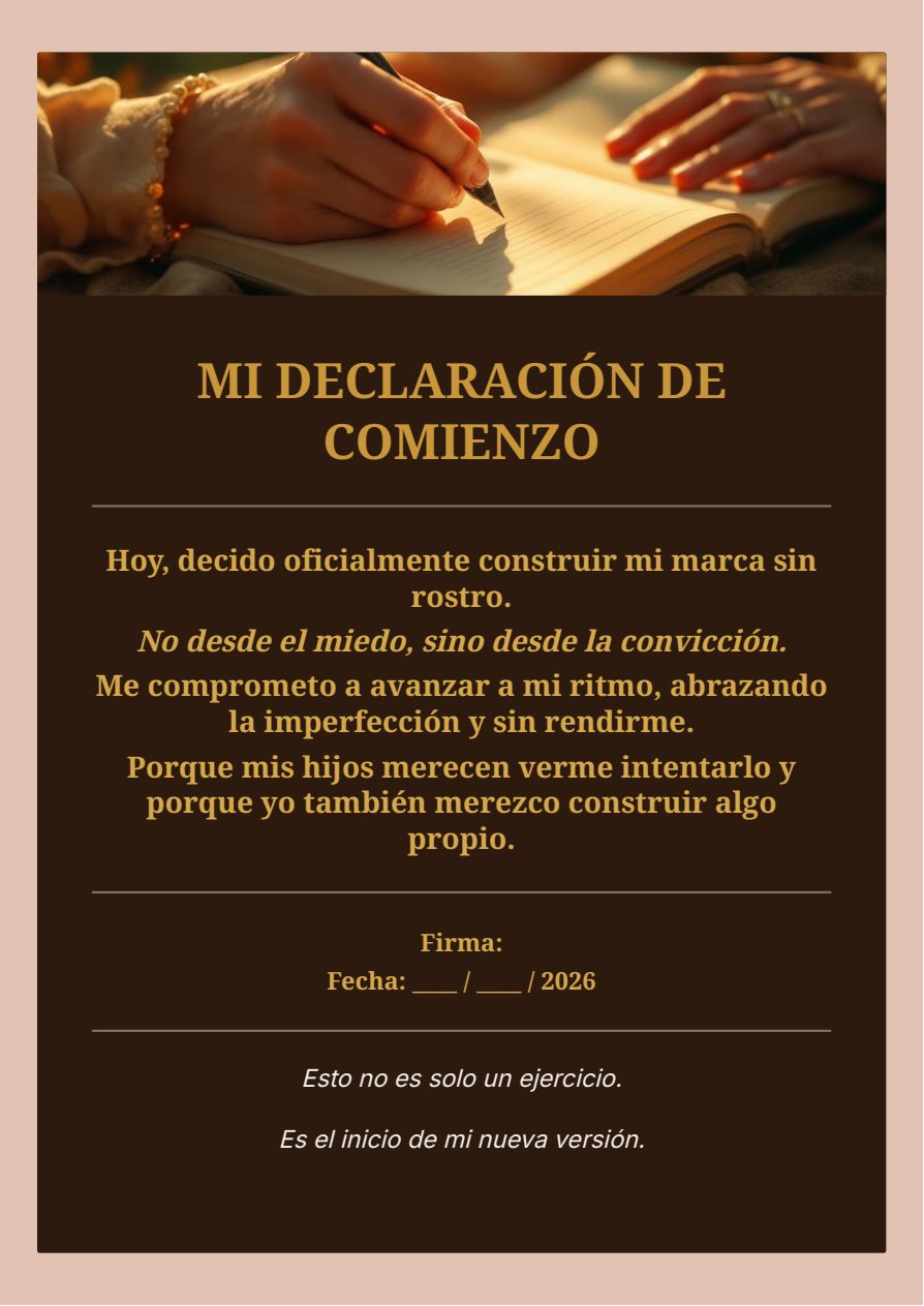 Página «Mi Declaración de Comienzo» del Workbook Negocio Digital en 15 Días
