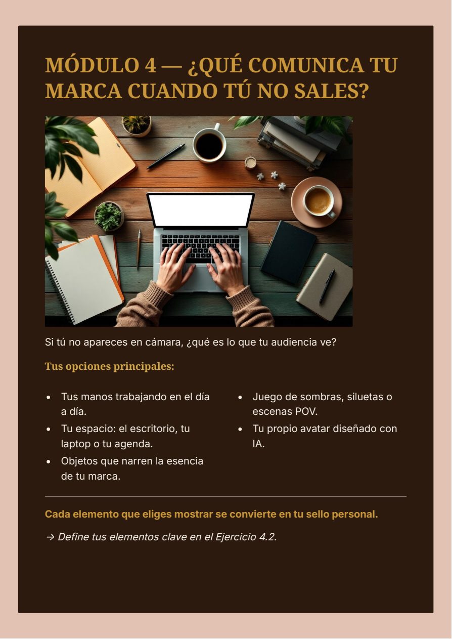 Página del Módulo 4 — Identidad Visual sin Rostro, del Workbook Negocio Digital en 15 Días